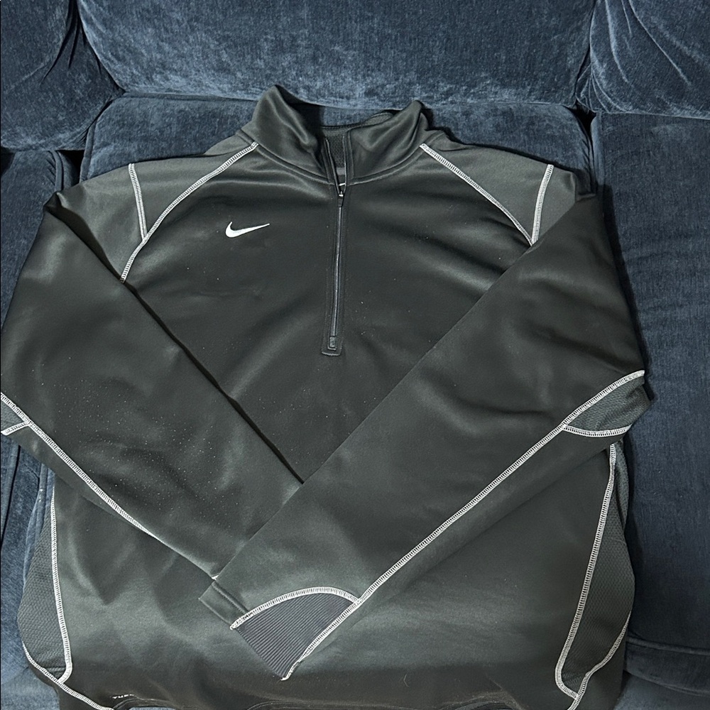 Nike Men's Grey with white stitching Performance 3/4 zip sweatshirt